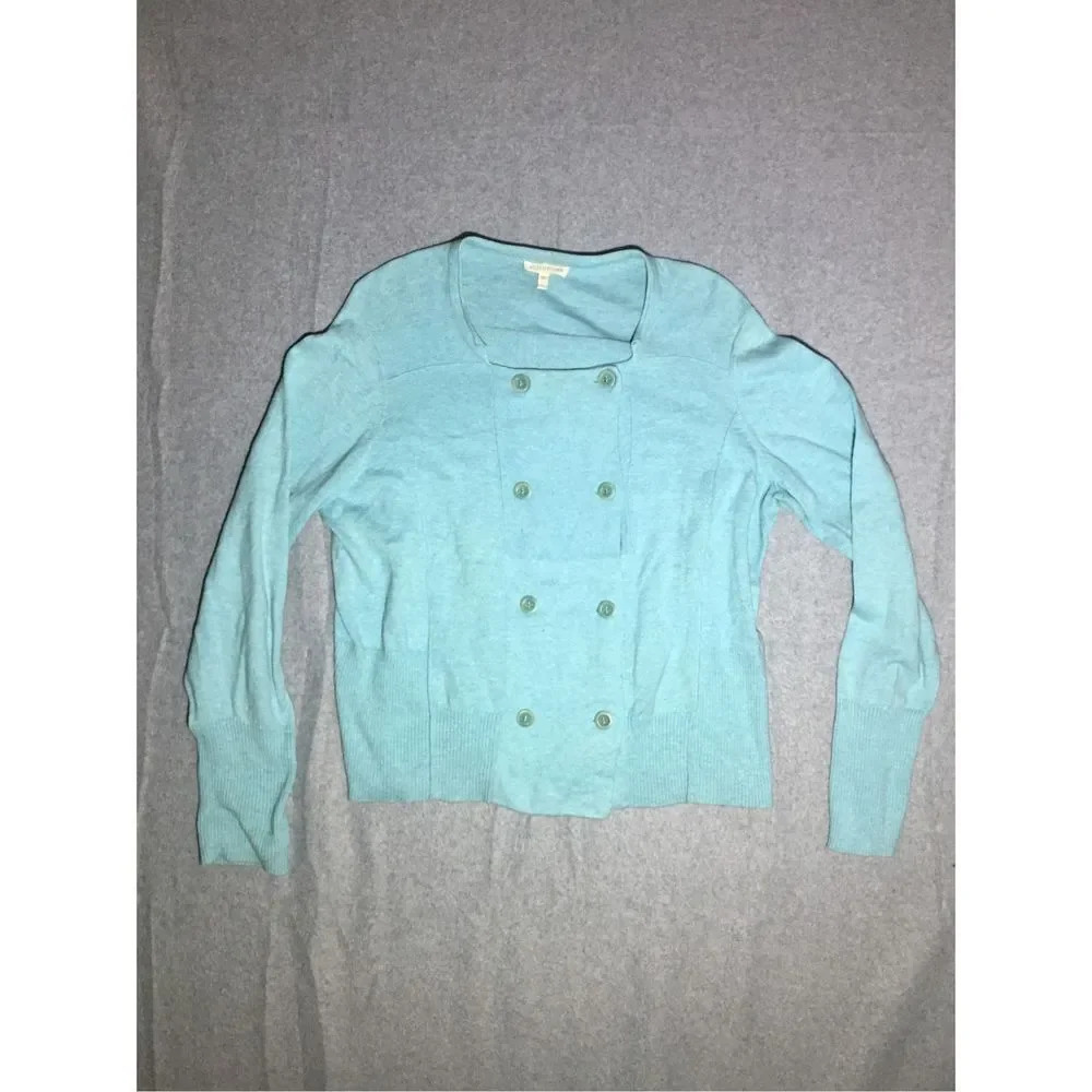 Womens Eileen Fisher Blouse Size Large Organic Cotton Blue Button front Career